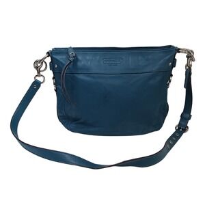 Coach Teal Blue Leather Crossbody Bag Silver Hardware Adjustable Strap Medium